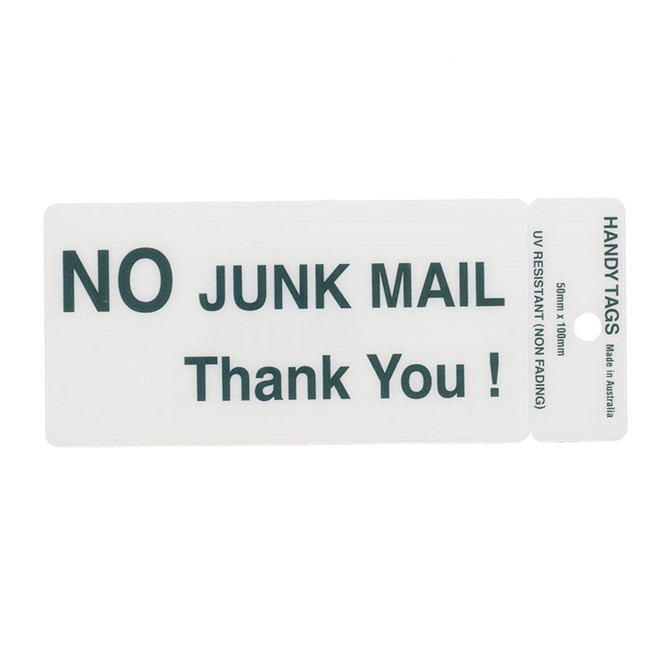 Green Text Adhesive Label 50 x 100mm No Junk Mail Thank You