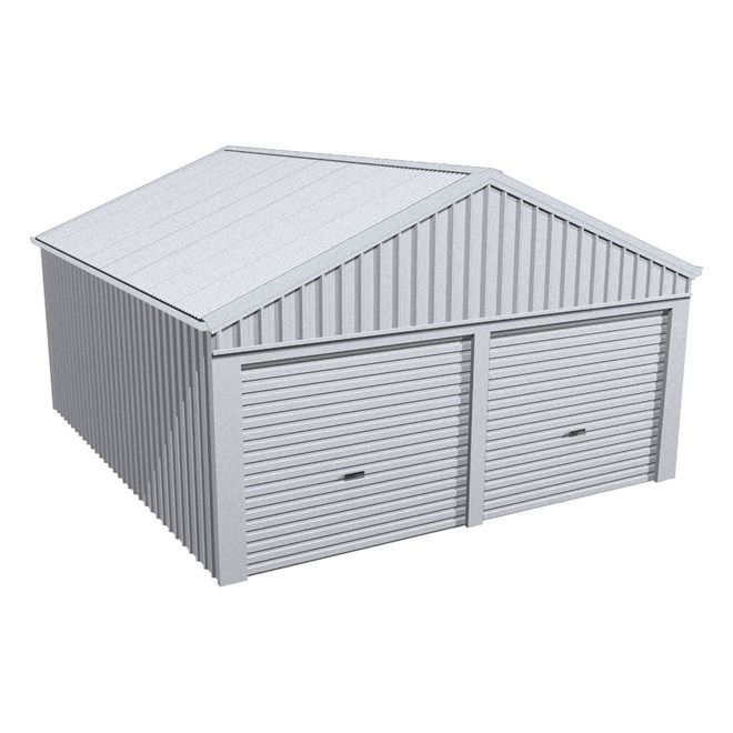 Domestic Gable Roof Shed Double Garage 5.45 x 6.21 x 2.4m Gable End Roller Door Zinc/Al