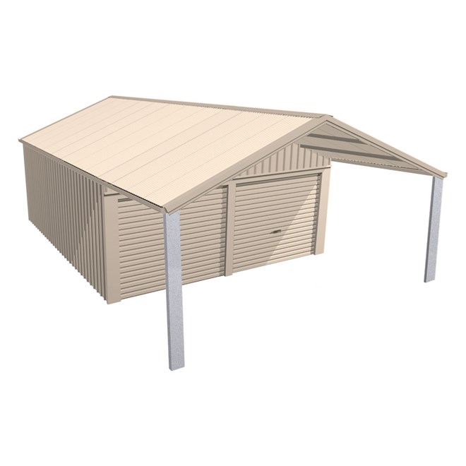 Domestic Gable Roof Shed Double Garaport 5.45 x 12.3 x 2.4m Gable End Roller Door Primrose